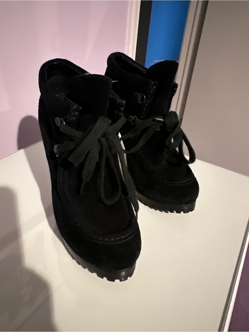Ash Black Suede Lace-Up Platform Wedge Boots
